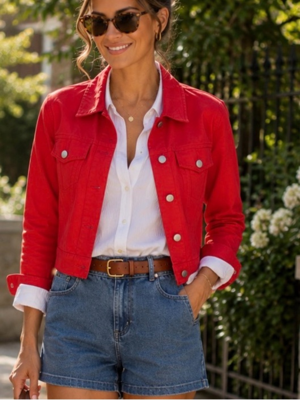 BLDWN Vibrant Red Jean‎ Jacket Denim Slightly Cropped